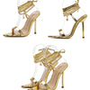 Women's Sandals High Heels 12CM New Chain Ankle Strap Gold White Pointed Toe Female Party Shoes Sandalias de mujer Size 35-42