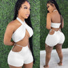 Two Piece Sets for Women Ruched Bandage Criss Cross Solid Women 2024 Spring Backless Club Crop Top and Shorts Matching Set