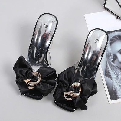 Transparent Slippers For Women 2025 Summer Fashion Pink Butterfly-knot Designer Sandals Clear Heels Size 46 Female Shoes