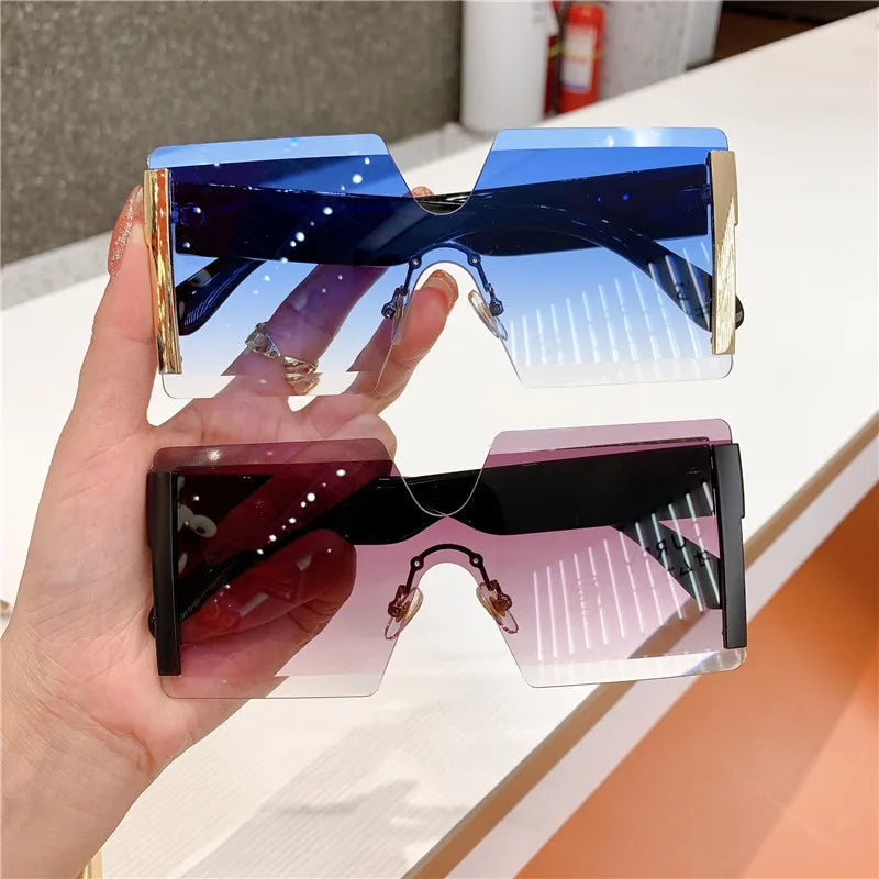 2023 Fashion New Women Oversized Rimless Sun Glasses Vintage Gradient Tea Cool Sunglasses Ladies Uitravioler-proof