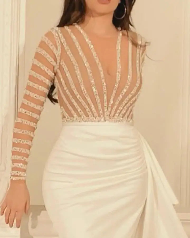 Sexy Dress Women Sleeveless Sequin Dresses O Neck Asymmetrical High Street Dance Wedding Prom Party Night Long Top Vestidos