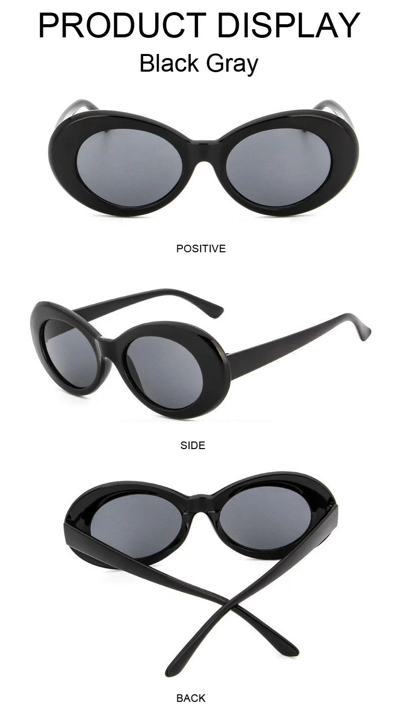 Kurt Cobain Retro Oval Sunglasses Man Vintage Fashion Brand Sun Glasses Classic White Black Lentes De Sol Mujer