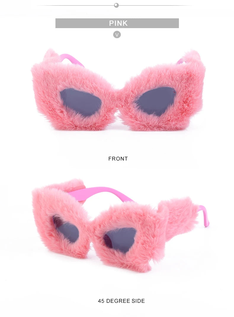 Cat Eye Sunglasses Women Punk Soft Fur Velvet Ladies Sun Glasses 2024 Luxury Brand Trendy Shades Eyewear Oculos De Sol Feminino