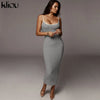Kliou strap backless sexy bodycon midi long dress new women high waist cotton striped dresses elegant fashion party clothes