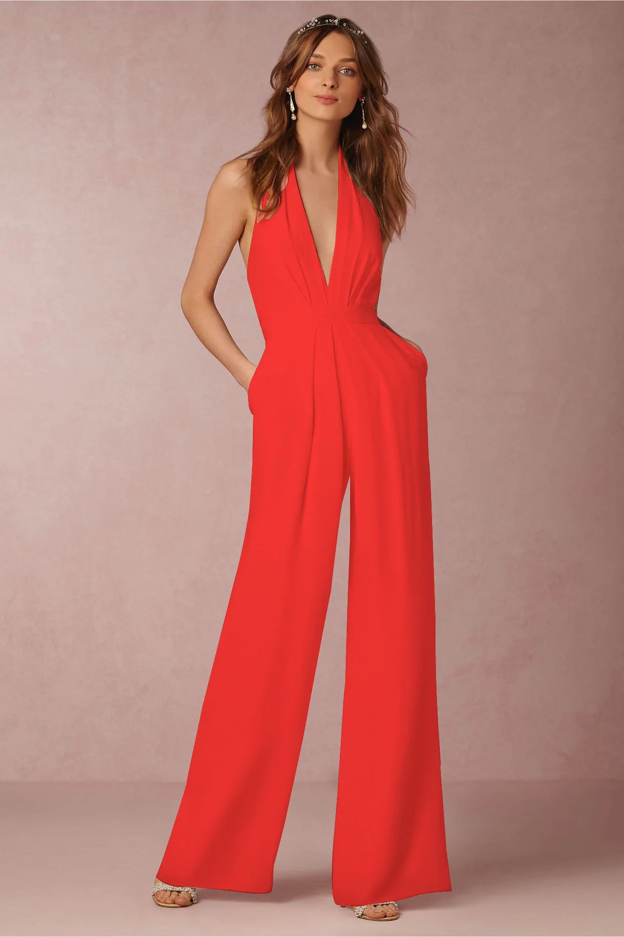 2022 New Fashion Backless Jumpsuits Women Solid Sleeveless Rompers Casual Overalls Halter Sexy Jumpsuit for Women