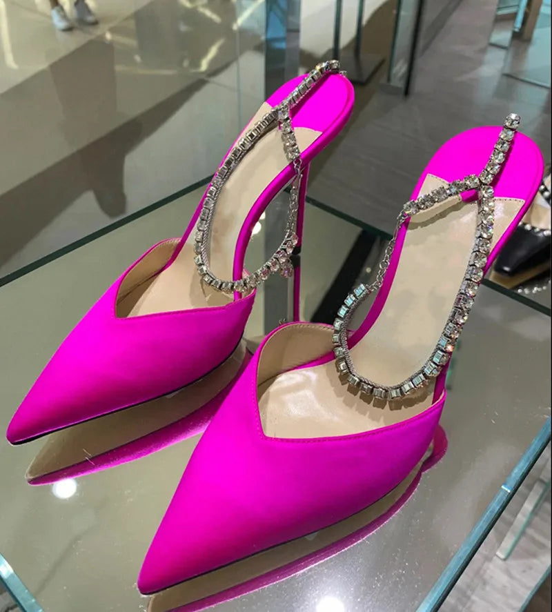 Luxury Crystal Sequined Women Pumps Elegant Thin High heels Spring Summer Fashion Chains Party Shoes Sexy Wedding Bridal Shoes