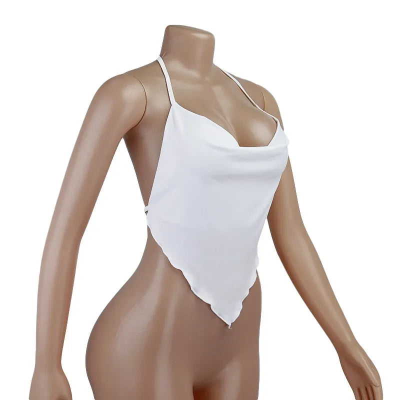 Sexy Solid Color Hanging Neck Bandage V-neck Off Shoulder Crop Tops 2021 Summer Women Fashion Casual Black Halter Vest Comfort