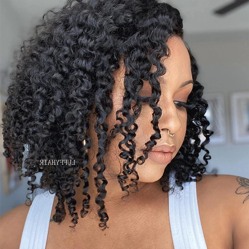 16inch 180% Density Kinky Curly Silk Base Full Lace Wig Peruvian Curly Silk Top Full Lace Human Hair Wigs For Women