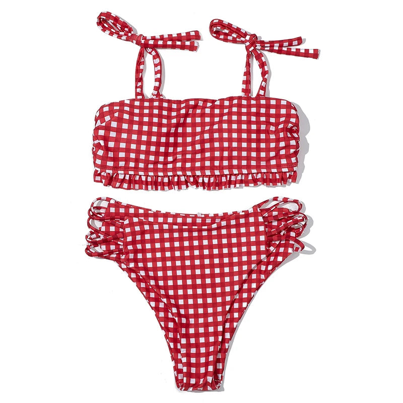 ZTVitality Blue Plaid Bikinis Push Up Bikini 2020 Newest Padded Bandage Swimsuit High Waist Cross Hollow Out Sexy Swimwear Women