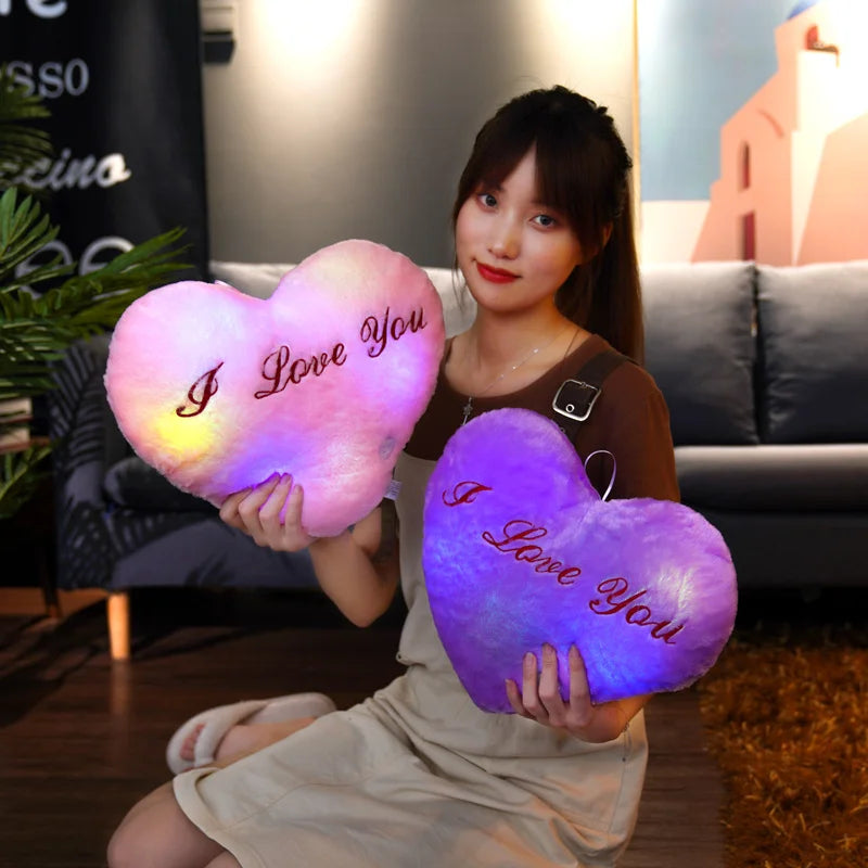 1pc 35CM Glowing Heart Shaped Plush Pillow Stuffed Decorate I LOVE U Colorful Luminous Toy Kids Companion Present Lovers Gift
