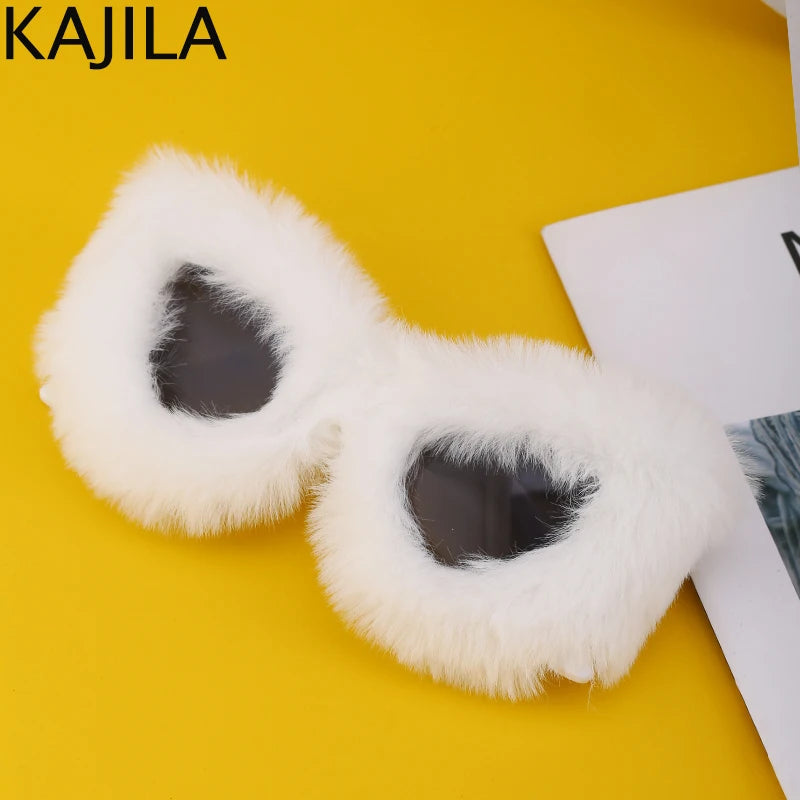 Cat Eye Sunglasses Women Punk Soft Fur Velvet Ladies Sun Glasses 2024 Luxury Brand Trendy Shades Eyewear Oculos De Sol Feminino