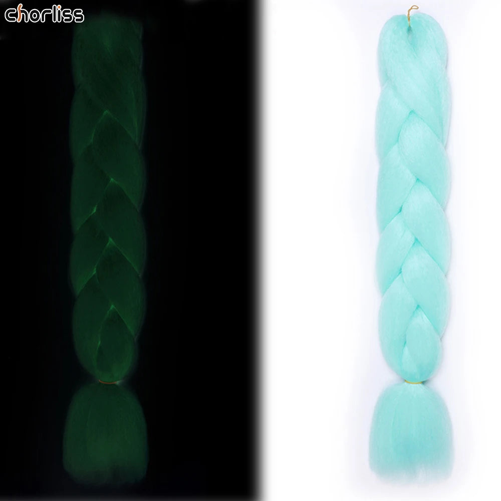 Glowing Synthetic Jumbo Crochet Braids Hair Pure Color Fluorescent Green Shining In Darkness Crochet Braiding Hair Extensions