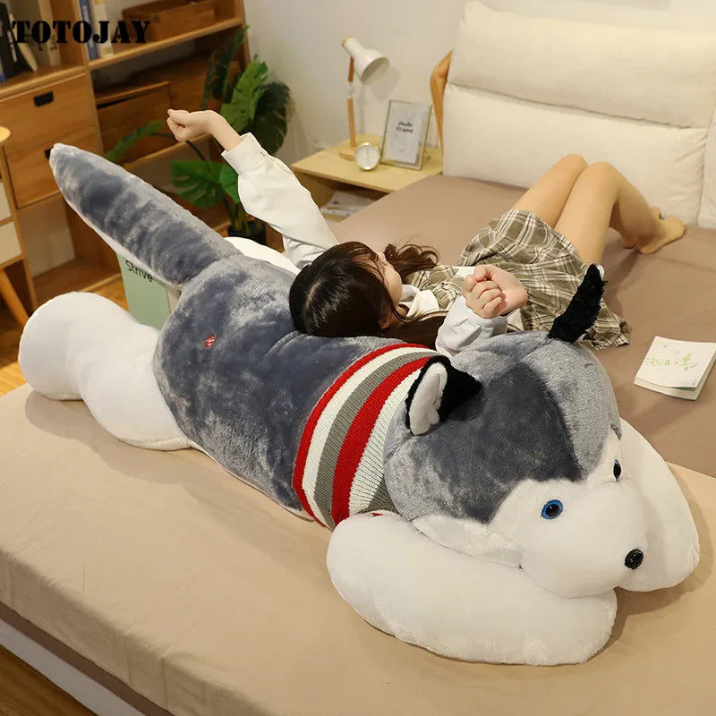 50-120cm Giant Dog Plush Toys Soft Stuffed Husky Long Pillow Cartoon Animal Doll Sleeping Cushion Home Bed Decor Kids Baby Gift