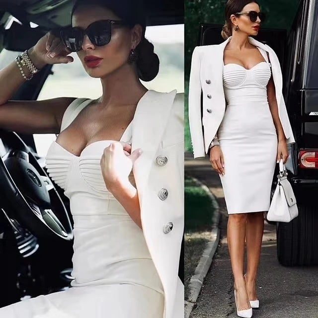 Women Summer Fashion Sexy V Neck Backless Button Red Black White Bodycon Bandage Dress 2022 Designer Evening Party Dress Vestido