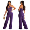 2024 New Design Ladies' One-Shoulder Jumpsuit Solid Color Breathable and Loose for Work Fall Halter Rompers