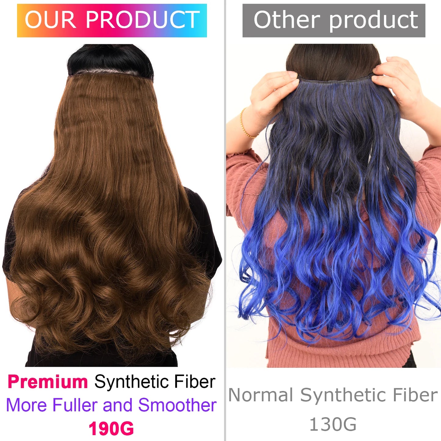 DinDong Clips In Hair Extensions 32Inch Synthetic Wavy 210G Premium Heat Resistant Hair 613# Blonde Brown 19 Colors Available