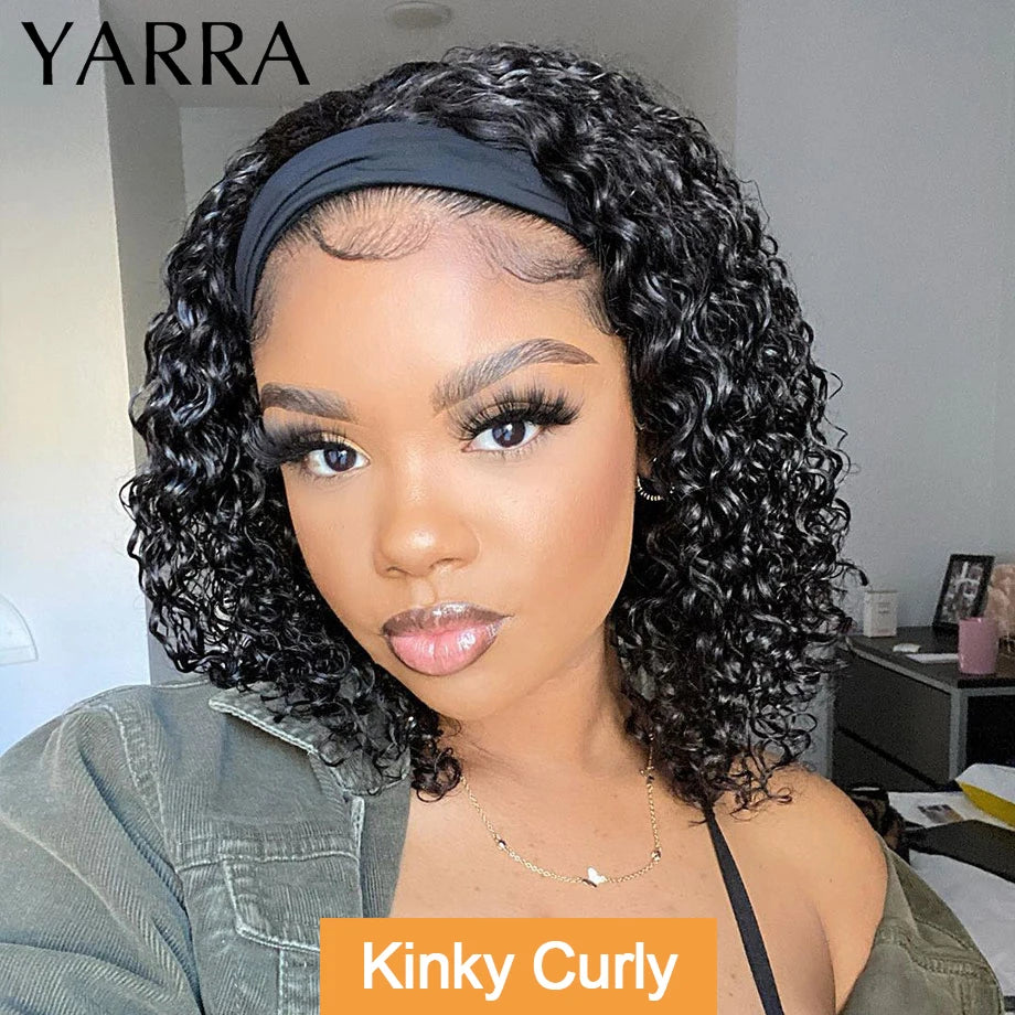 Brazilian Kinky Curly Headband Wig Human Hair 8-30 Inch Remy Kinky Curly Human Hair Wigs For Women 180% Density Full Machine Wig