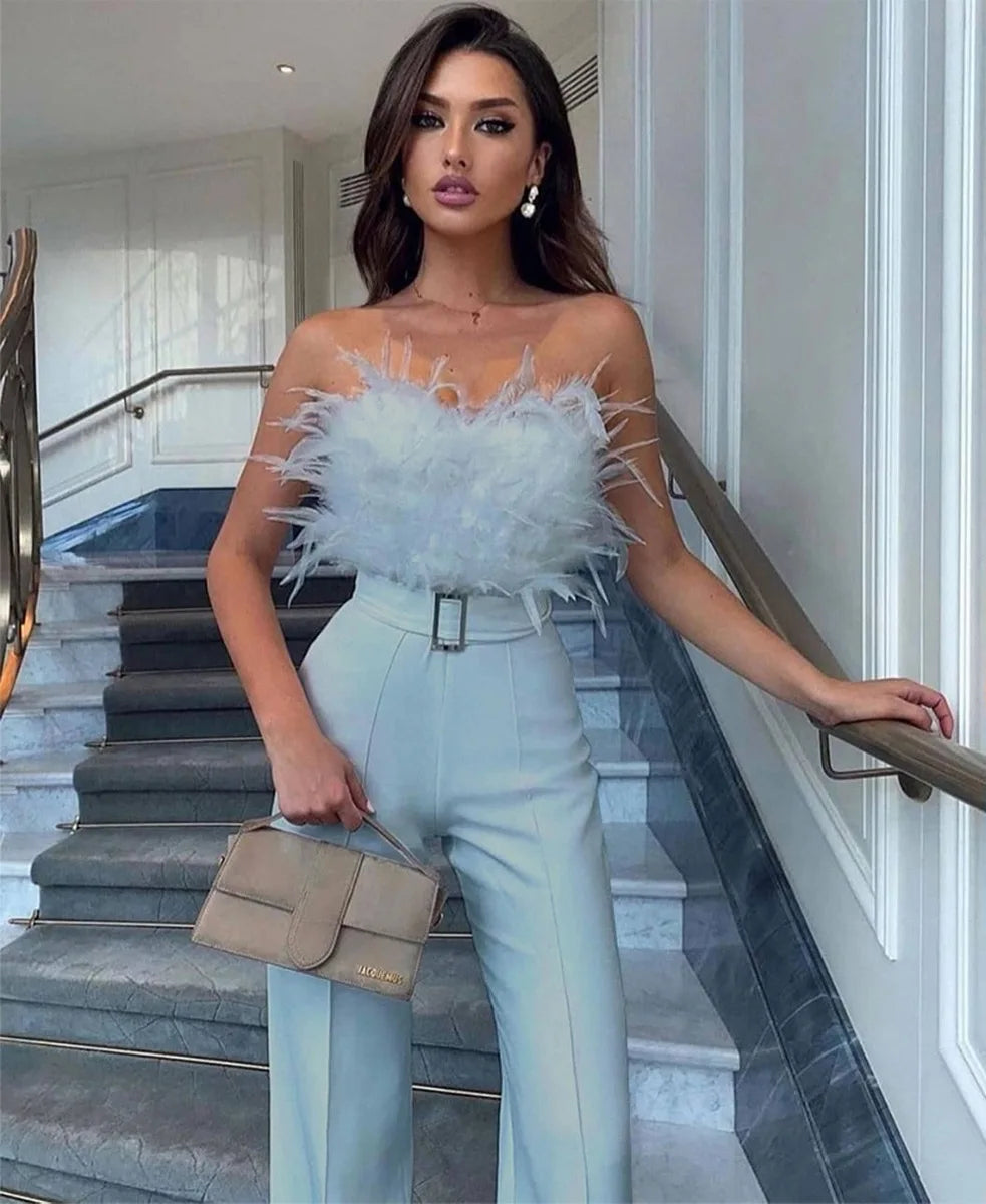 Women Sexy Jumpsuit Breast Wrap Spring Summer Fashion Female Elegant White Empire Casual Straight Long Jumpsuits