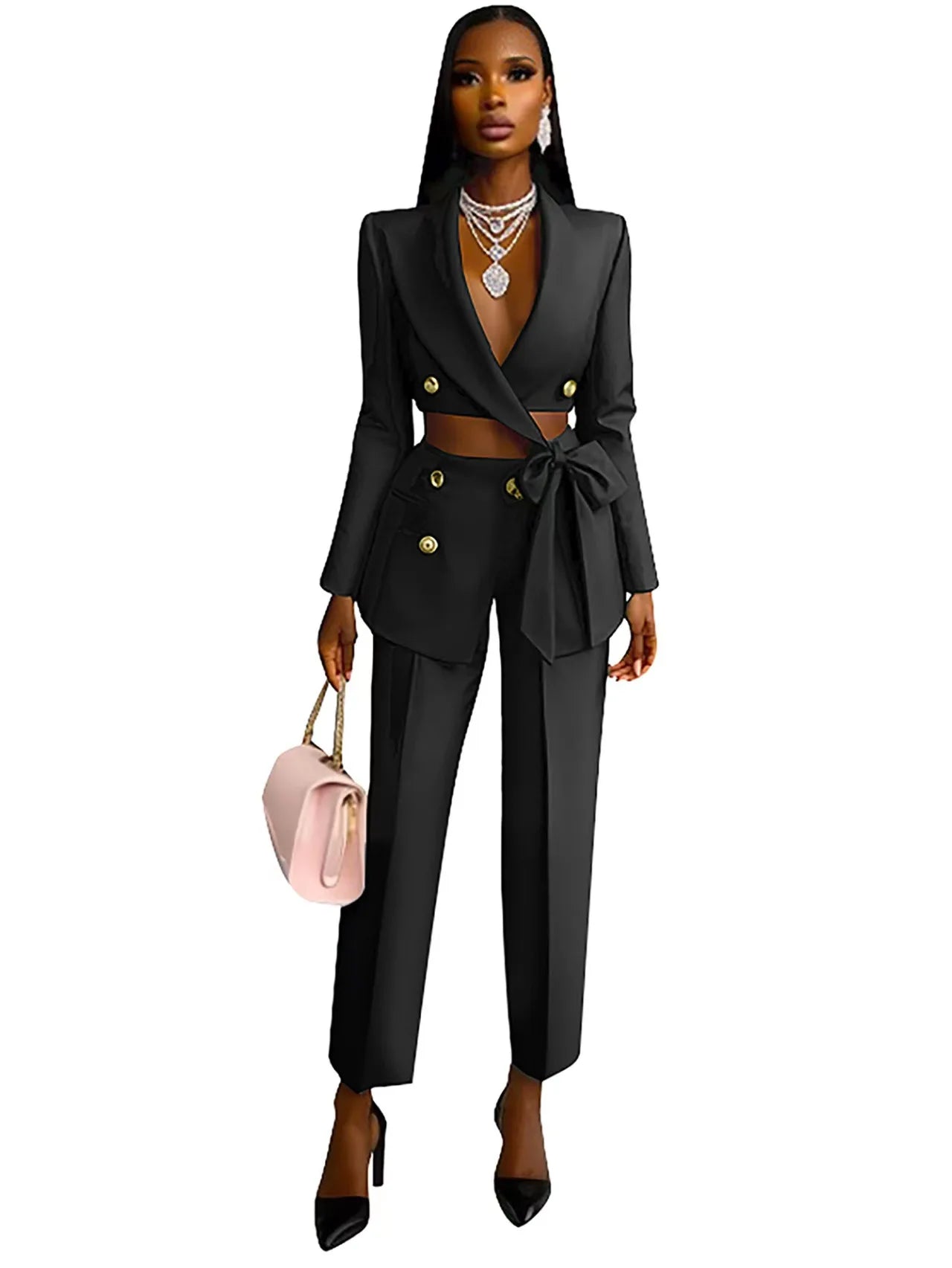 Fashion Summer Ladies Office Wear for Women Elegant Long Sleeve Top and Straight Pants Set Two Piece Set Women Clothing