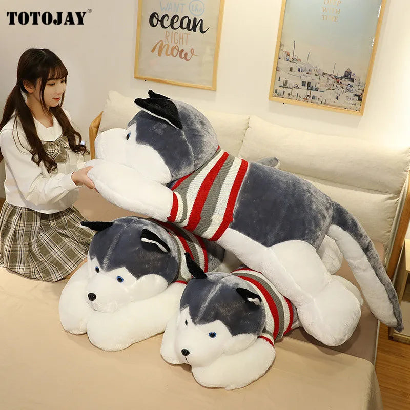 50-120cm Giant Dog Plush Toys Soft Stuffed Husky Long Pillow Cartoon Animal Doll Sleeping Cushion Home Bed Decor Kids Baby Gift