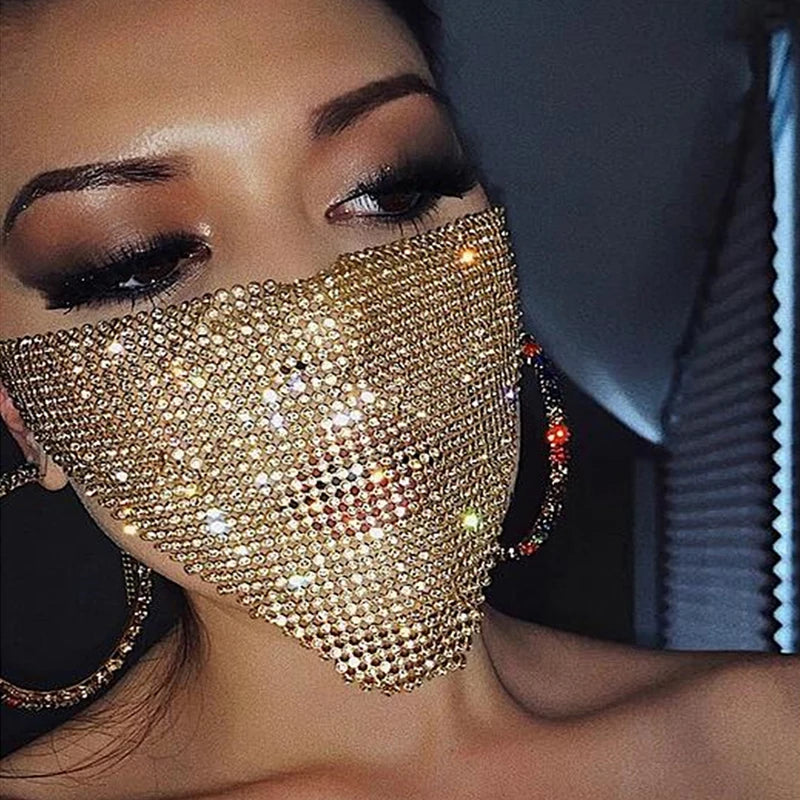 2024 NEW Crystal Masquerade Face Jewelry Women Party Accessories Fashion Fishing Net Metal Rhinestone Sequined Veil Body Jewel