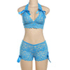 Summer Women's Sets Sexy Lace Two Pieces Shorts Set Sexy Sheer Halter 2 Piece Set