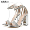 Eilyken Sexy Crystal Diamond Woman Sandals Fashion Buckle Strap Banquet Party High Heels Summer Ladies Shoes