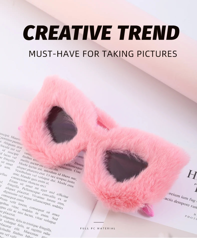 Cat Eye Sunglasses Women Punk Soft Fur Velvet Ladies Sun Glasses 2024 Luxury Brand Trendy Shades Eyewear Oculos De Sol Feminino