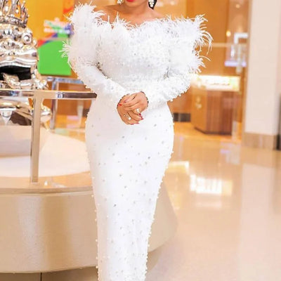 Customized Customized 2025 Hot Sale Women White Short Sleeve Bodycon Dress Club Party Beading Dress Elegant Lady Fashion Dress