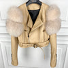 GO BALLISTIC YA Women Leather Jacket With Fur Sleeve Fashion Ladies Crop Jacket