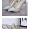 HOT Plus Size 34-44 HOT Women Shoes Pointed Toe Pumps Patent Leather Dress High Heels Boat Shoes Wedding Shoes Zapatos Mujerd76