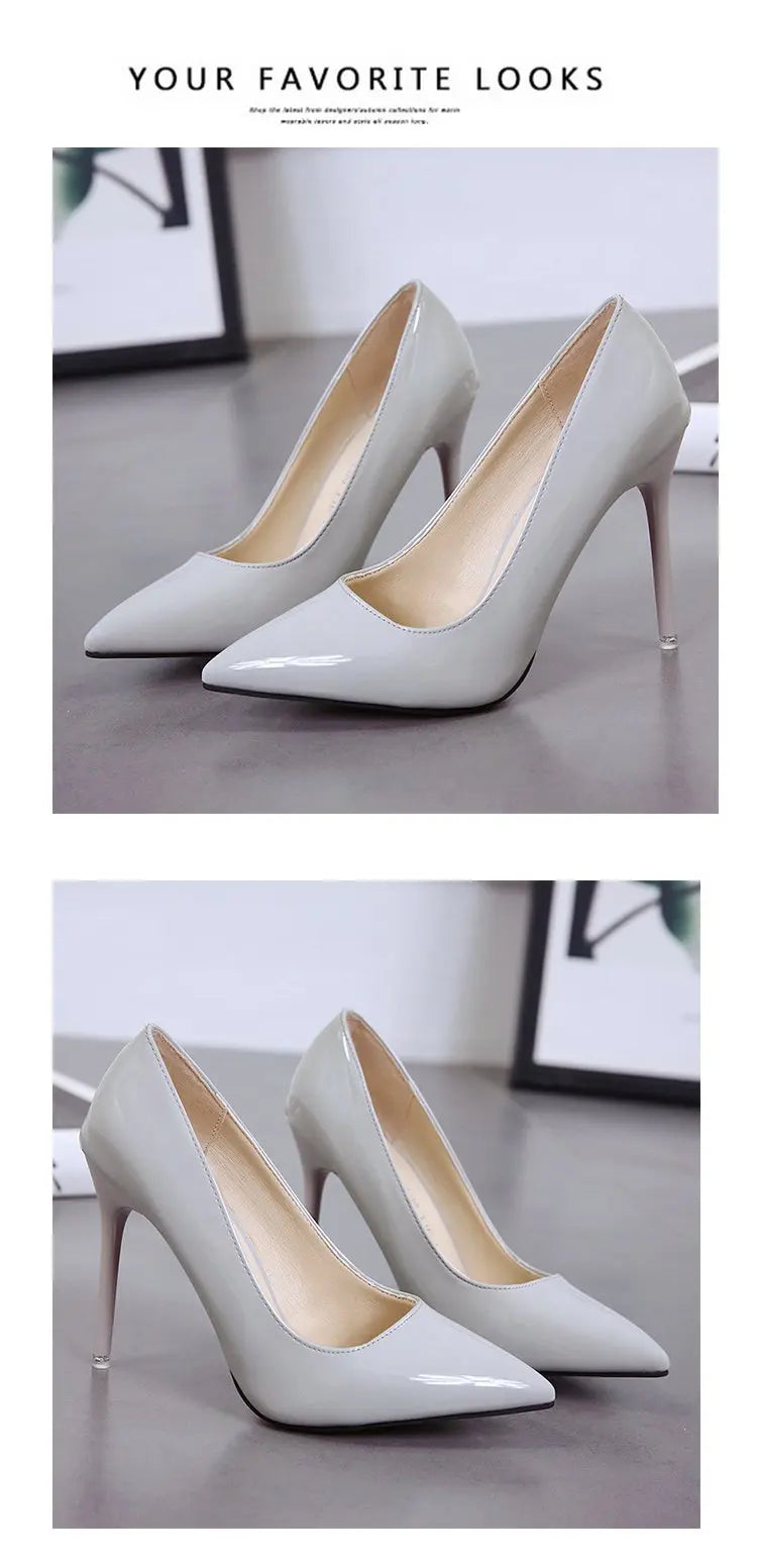 HOT Plus Size 34-44 HOT Women Shoes Pointed Toe Pumps Patent Leather Dress High Heels Boat Shoes Wedding Shoes Zapatos Mujerd76