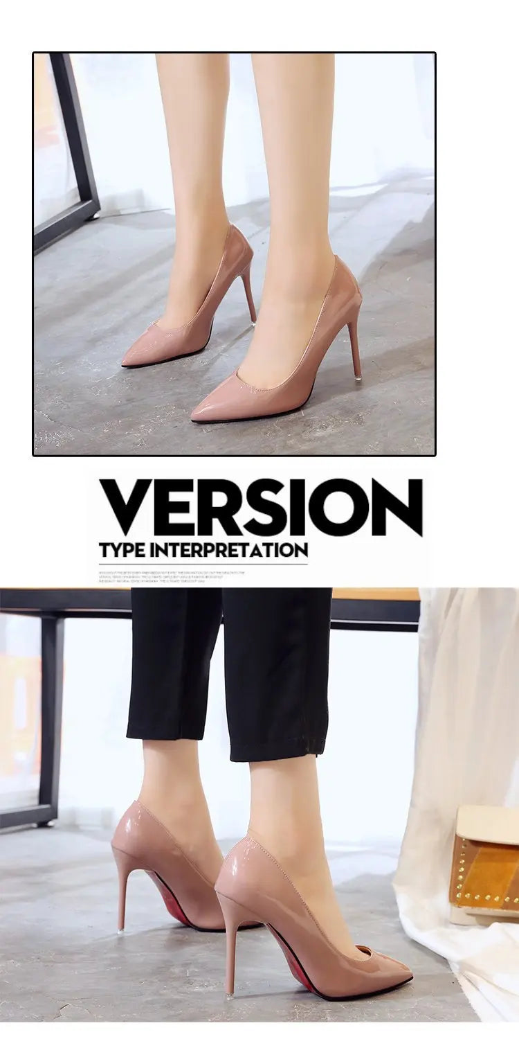 HOT Plus Size 34-44 HOT Women Shoes Pointed Toe Pumps Patent Leather Dress High Heels Boat Shoes Wedding Shoes Zapatos Mujerd76