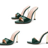 Woman Slippers Snake Print Strappy High Heels Slippers Sandals Pointed Toe Slides Pumps Shoes for Ladies Women Summer
