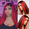 Topnormantic Highlight Red Color Straight Wigs For Women Brazilian Remy Human Hair 4x4 Lace Closure Straight Bob Wig Preplucked