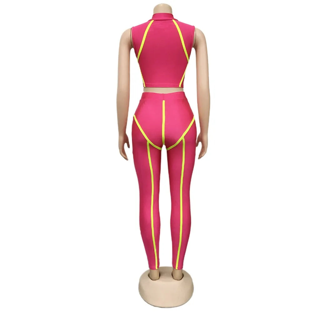Women Sets Summer Tracksuits Slim Sleeveless Skinny Crop Tops+Pants Suit Two Piece Set Night Club Outfits 2 Pcs Street GL3503