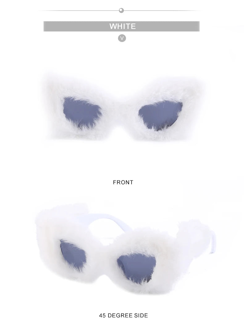 Cat Eye Sunglasses Women Punk Soft Fur Velvet Ladies Sun Glasses 2024 Luxury Brand Trendy Shades Eyewear Oculos De Sol Feminino