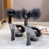 2021 New 4 Color Feather Thick High Heels Platform Sandals Women 14cm 17cm Heels Shoes Female Summer Hair Wedding Pumps Shoes