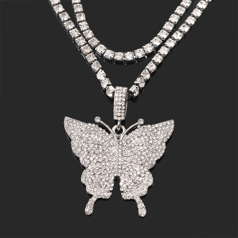 Iced Out Crystal Rhinestones Butterfly Pendants Anklet Chain For Women Multi-layer Big Rhinestones Tennis Chain Ankle Jewelry