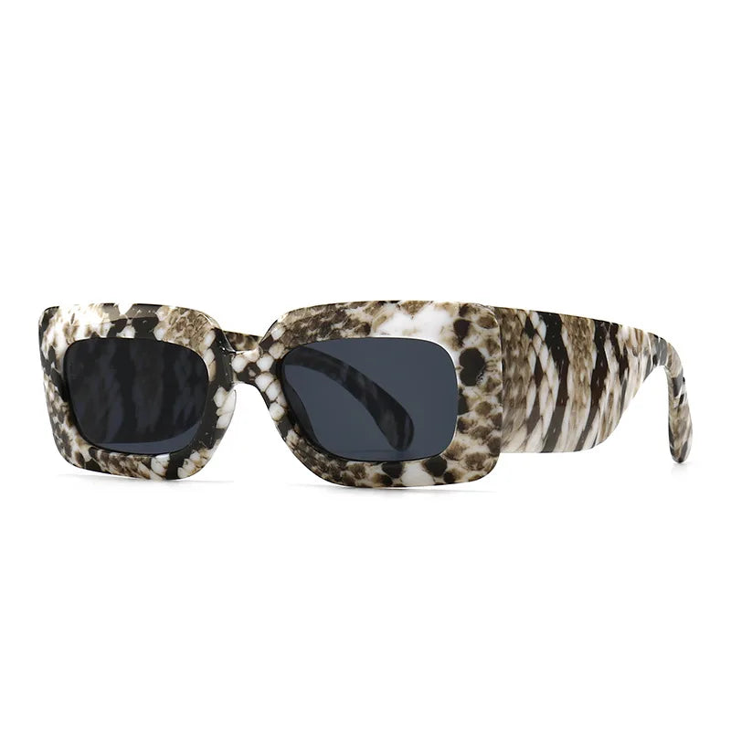 RUOBO Brand Designer Small Rectangle Pythons Grain Sunglasses For Women's Retro Lady Fashion Outdoor Sun Glasses Oculos De Sol
