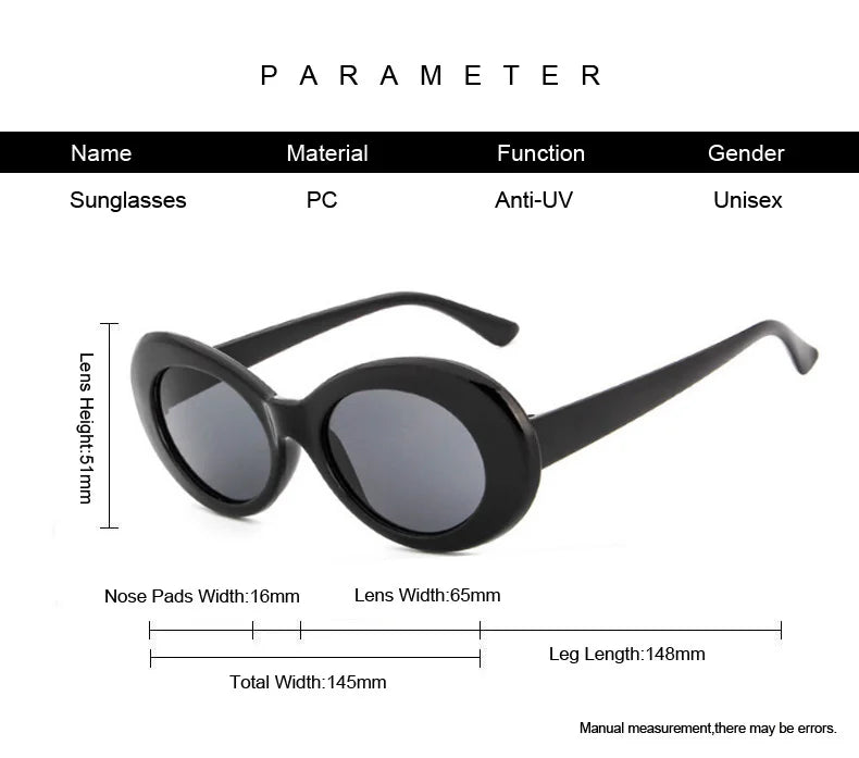 Kurt Cobain Retro Oval Sunglasses Man Vintage Fashion Brand Sun Glasses Classic White Black Lentes De Sol Mujer