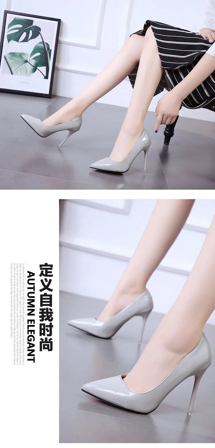 HOT Plus Size 34-44 HOT Women Shoes Pointed Toe Pumps Patent Leather Dress High Heels Boat Shoes Wedding Shoes Zapatos Mujerd76