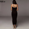 Kliou strap backless sexy bodycon midi long dress new women high waist cotton striped dresses elegant fashion party clothes