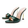Woman Slippers Snake Print Strappy High Heels Slippers Sandals Pointed Toe Slides Pumps Shoes for Ladies Women Summer