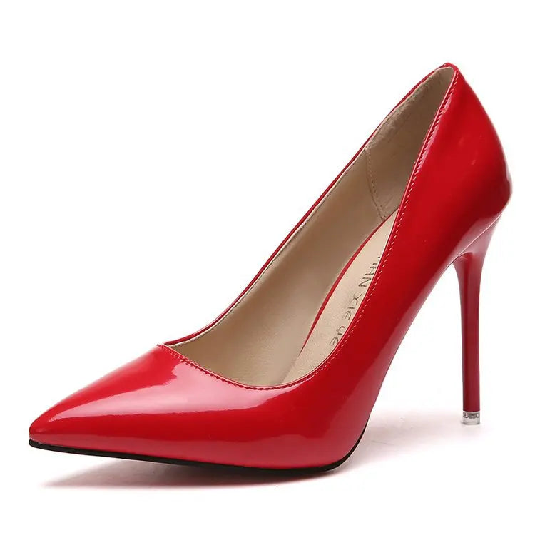HOT Plus Size 34-44 HOT Women Shoes Pointed Toe Pumps Patent Leather Dress High Heels Boat Shoes Wedding Shoes Zapatos Mujerd76