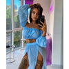Women Beach 2pcs Bikini Cover-Ups Swimsuit Off Shoulder Top+ High Waist Dresss Sexy Ladies Swimming Cover Up Bathing Suit