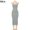 Kliou strap backless sexy bodycon midi long dress new women high waist cotton striped dresses elegant fashion party clothes