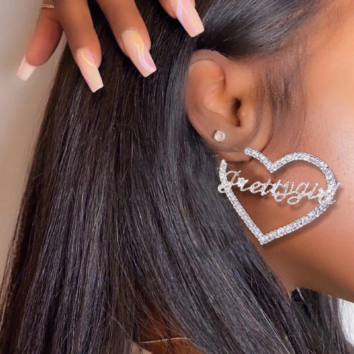 Stonefans Aesthetic Letter Earrings Designer Luxury for Women 2021 Fahsion Jewelry Rhinestone Designer Piercing Heart Earrings