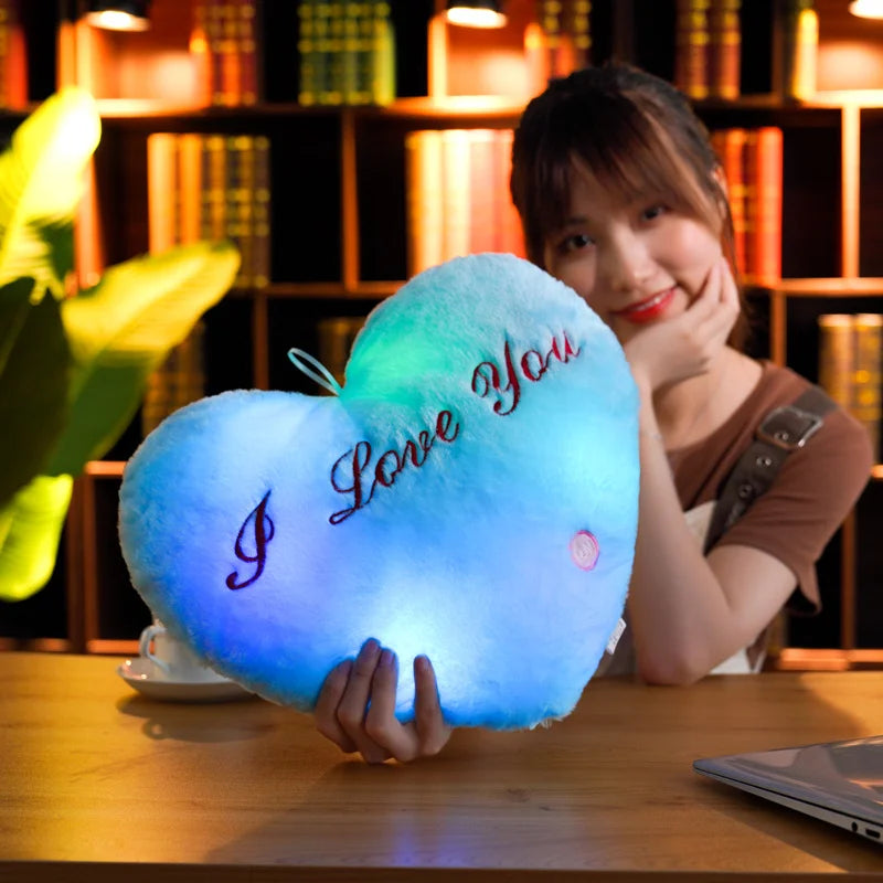 1pc 35CM Glowing Heart Shaped Plush Pillow Stuffed Decorate I LOVE U Colorful Luminous Toy Kids Companion Present Lovers Gift