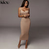 Kliou strap backless sexy bodycon midi long dress new women high waist cotton striped dresses elegant fashion party clothes